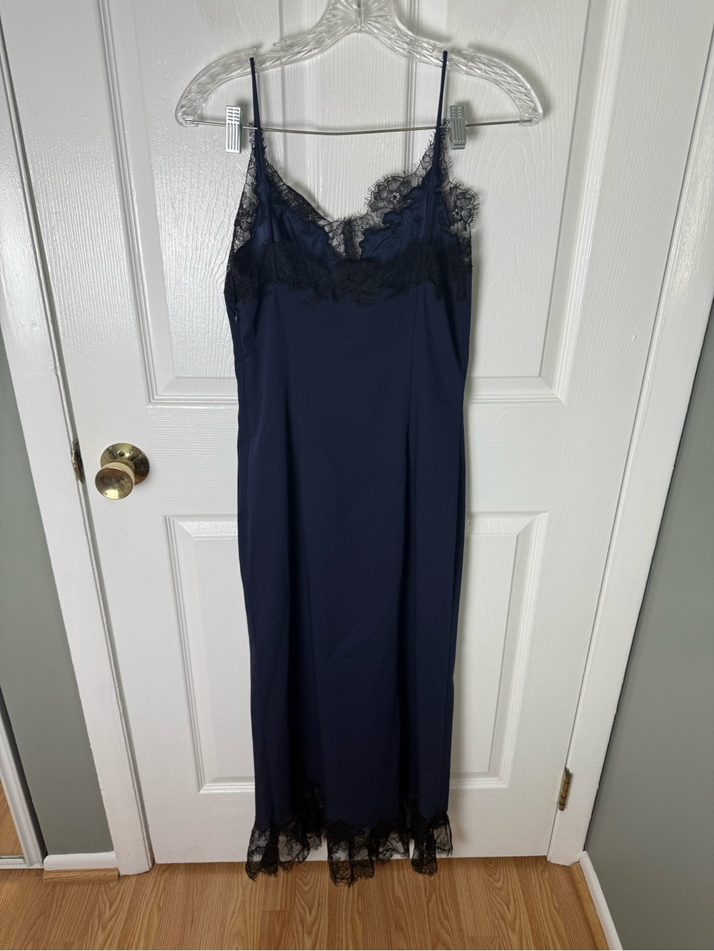Staud Nadia Lace Trim Midi Dress in Navy S - Picture 6 of 10